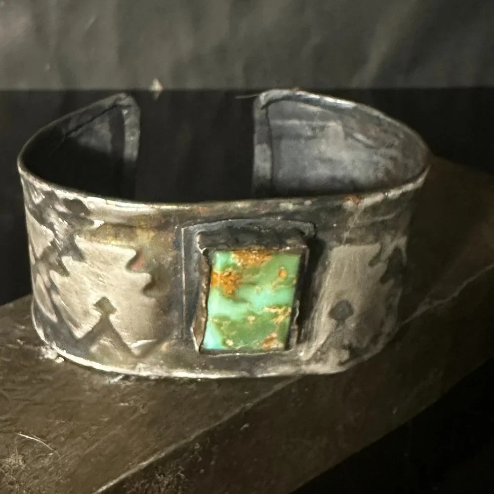 Royston Turquoise Aztec Southwestern Sterling Silver 925 Cuff Bracelet Unisex
